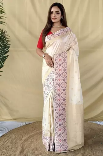 White Color Multithread And  Rich zari weaving Work Silk Saree