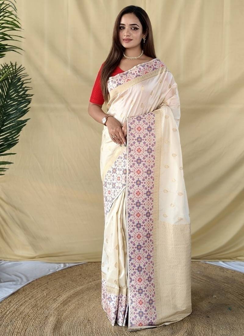White Color Multithread And  Rich zari weaving Work Silk Saree