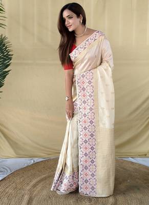 White Color Multithread And  Rich zari weaving Work art silk saree 4