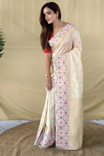 White Color Multithread And  Rich zari weaving Work art silk saree
