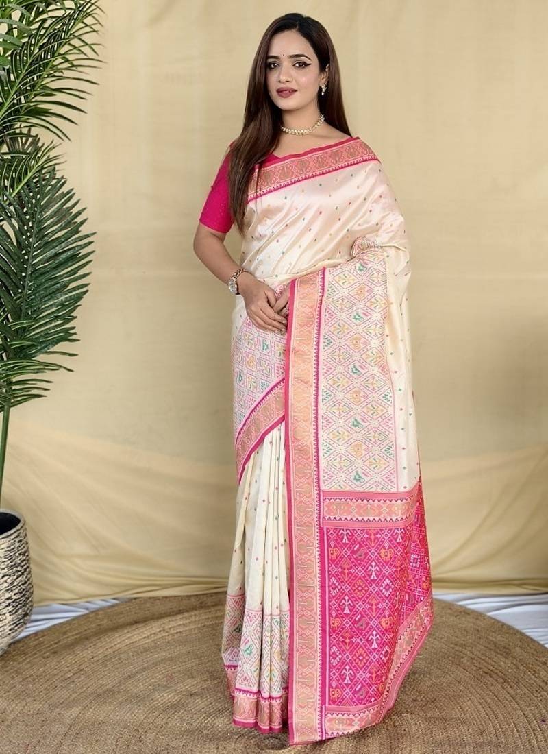 Off White Color  Multicolour woven buttas And  Multithread zari contrast weaving Silk Saree