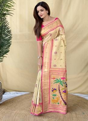 Off White Color Zari Weaving Work art silk saree 2
