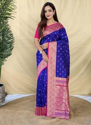Purple Color  Zari woven buttas Work art silk saree 1