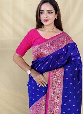 Purple Color  Zari woven buttas Work art silk saree 2