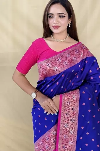 Purple Color  Zari woven buttas Work art silk saree