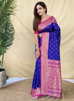 Purple Color  Zari woven buttas Work art silk saree 3