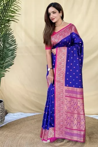 Purple Color  Zari woven buttas Work art silk saree