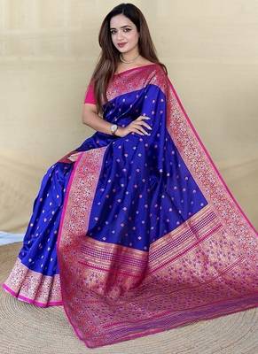 Purple Color  Zari woven buttas Work art silk saree 4