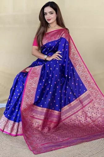 Purple Color  Zari woven buttas Work art silk saree