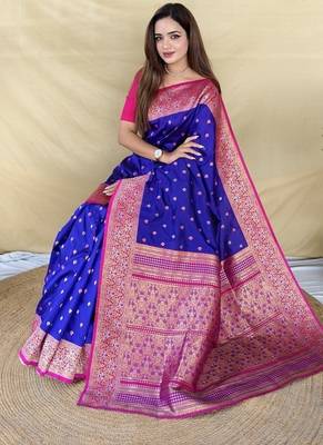 Purple Color  Zari woven buttas Work art silk saree 5