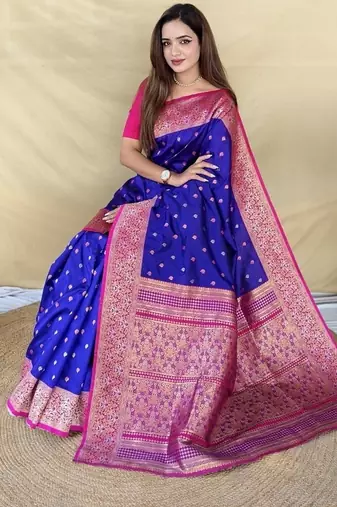 Purple Color  Zari woven buttas Work art silk saree