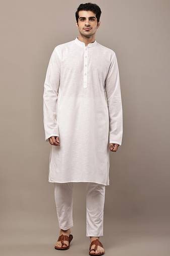 Men's white straight viscose silk kurta pyjama set