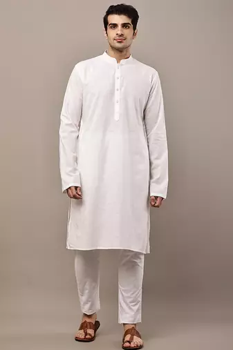 Men's white straight viscose silk kurta pyjama set