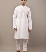 Men's white straight viscose silk kurta pyjama set