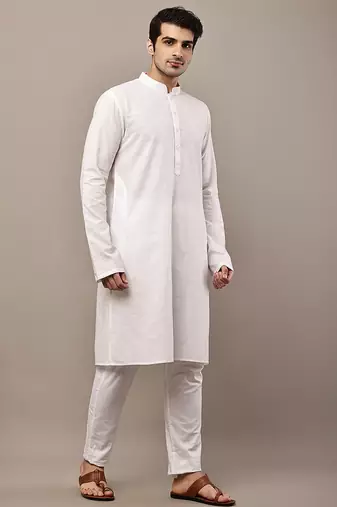 white viscose silk kurta set with straight fit