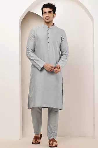 Men's blue straight viscose silk kurta pyjama set