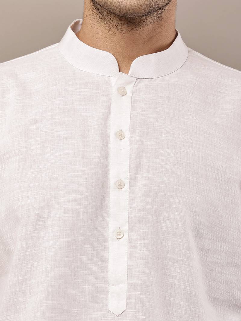 Men's white straight viscose silk kurta pyjama set