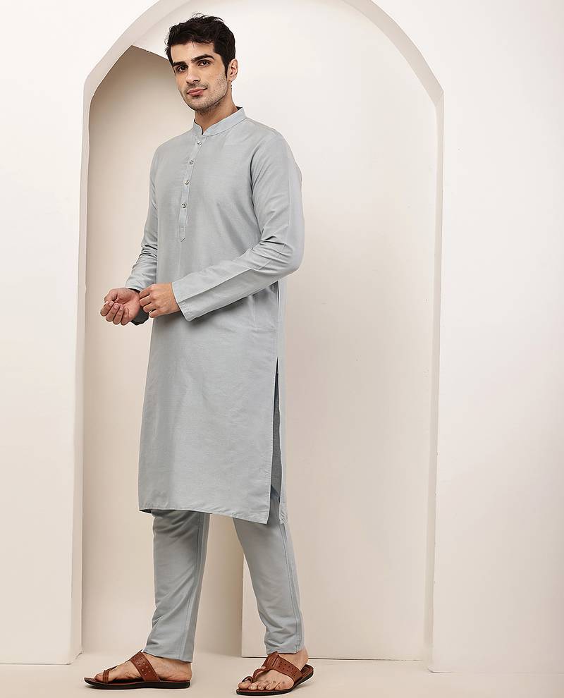 Men's blue straight viscose silk kurta pyjama set