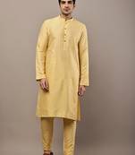 Men's yellow straight viscose silk kurta pyjama set