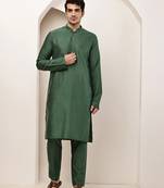 Men's green straight viscose silk kurta pyjama set