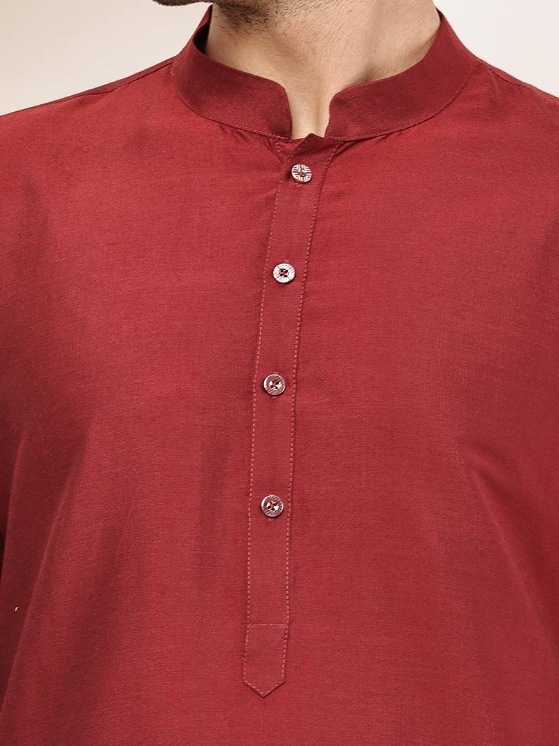 Men's dark red straight viscose silk kurta pyjama set
