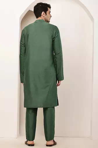 green viscose silk kurta pyjama set with full sleeve design
