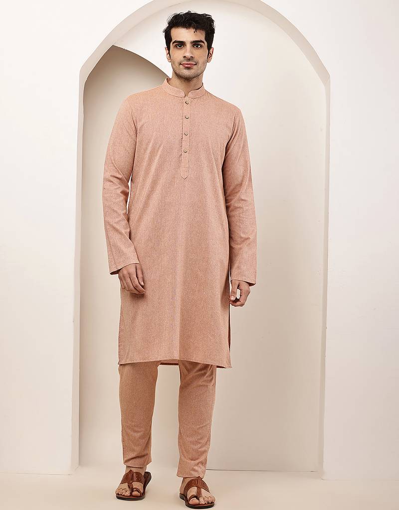 Men's pink straight viscose silk kurta pyjama set