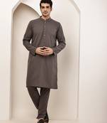 Men's grey straight viscose silk kurta pyjama set