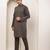 Men's grey straight viscose silk kurta pyjama set