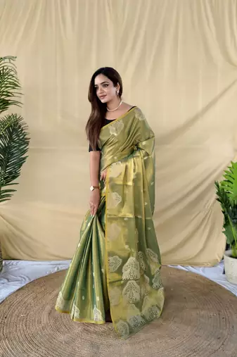 Light Olive Color Zari Weaving Work art silk saree