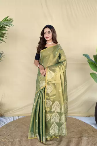 Light Olive Color Zari Weaving Work art silk saree
