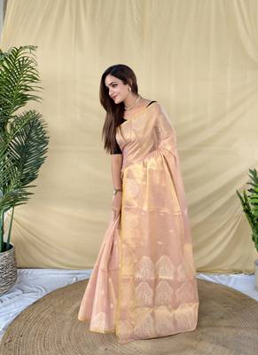 Light pink Color Zari Weaving Work art silk saree 1