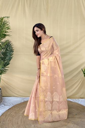 Light pink Color Zari Weaving Work Silk Saree