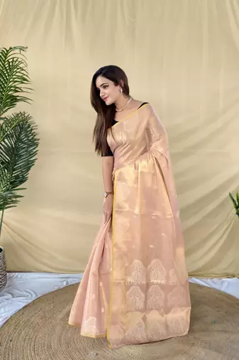 Light pink Color Zari Weaving Work Silk Saree