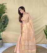 Light pink Color Zari Weaving Work Silk Saree