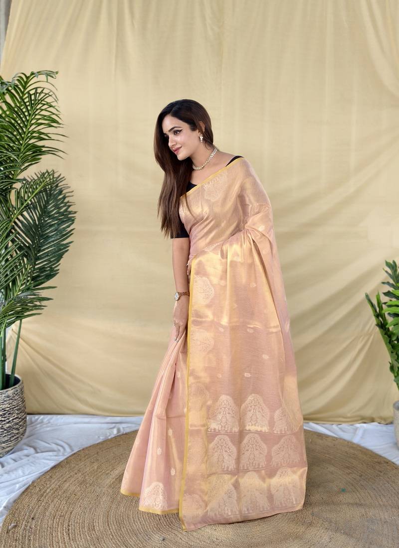 Light pink Color Zari Weaving Work Silk Saree