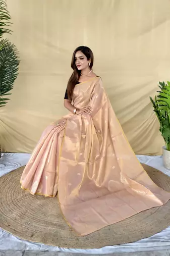 Light pink Color Zari Weaving Work art silk saree