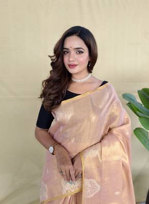 Light pink Color Zari Weaving Work art silk saree 3