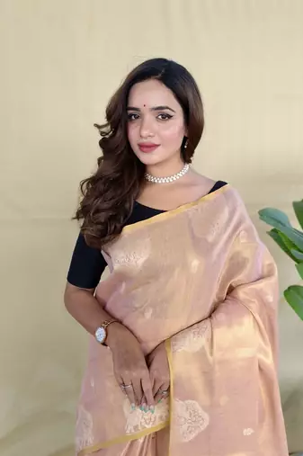 Light pink Color Zari Weaving Work art silk saree