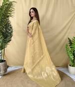 Light Yellow Color Zari Weaving Work Silk Saree