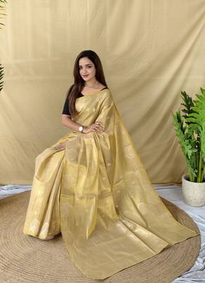 Light Yellow Color Zari Weaving Work art silk saree 2