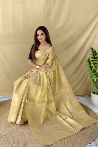 Light Yellow Color Zari Weaving Work art silk saree