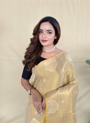 Light Yellow Color Zari Weaving Work art silk saree 4