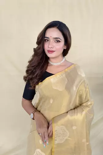 Light Yellow Color Zari Weaving Work art silk saree