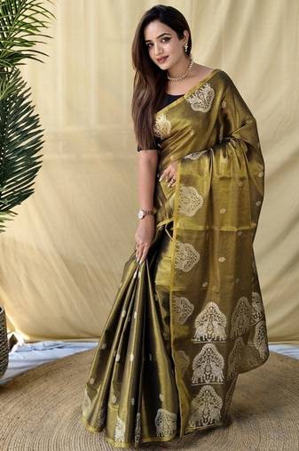 Mehndi Green Color Zari Weaving Work art silk saree