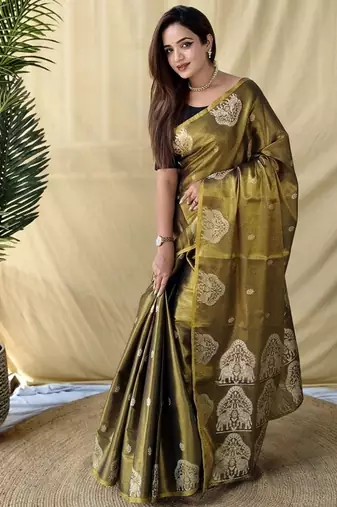 Mehndi Green Color Zari Weaving Work Silk Saree