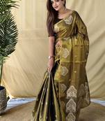 Mehndi Green Color Zari Weaving Work Silk Saree