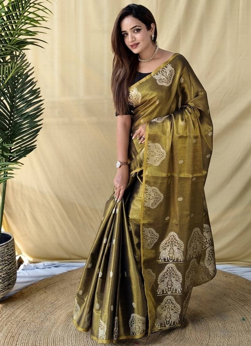 Mehndi Green Color Zari Weaving Work Silk Saree