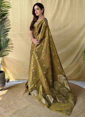 Mehndi Green Color Zari Weaving Work art silk saree 2