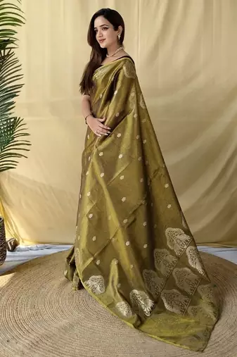 Mehndi Green Color Zari Weaving Work art silk saree